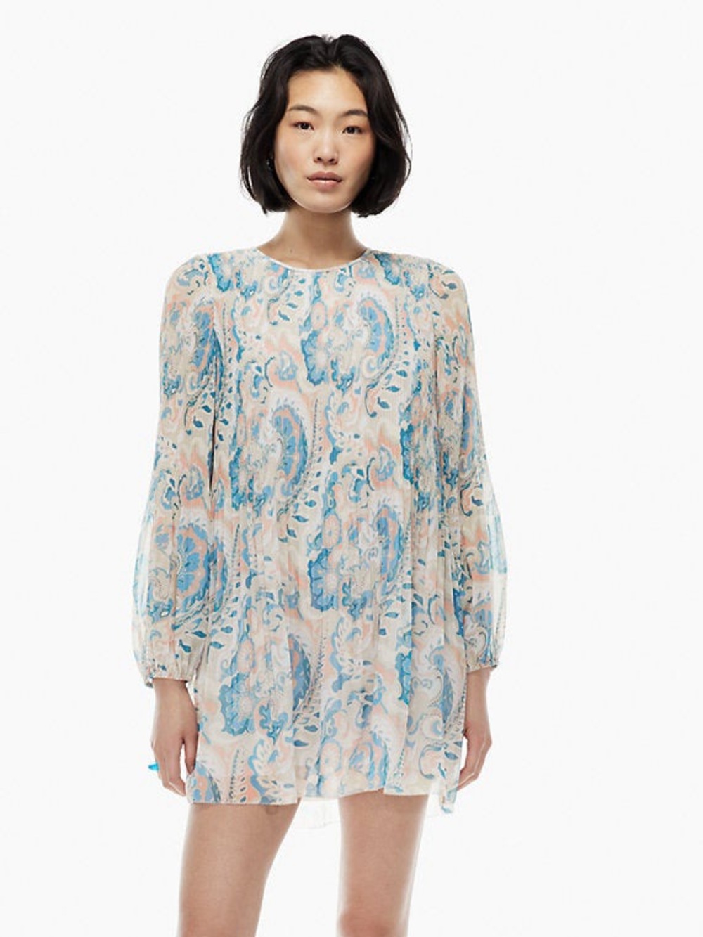 Aritzia Wilfred Sz M Daydreamer Paisley Pastel Pleated Feminine Mini Dress